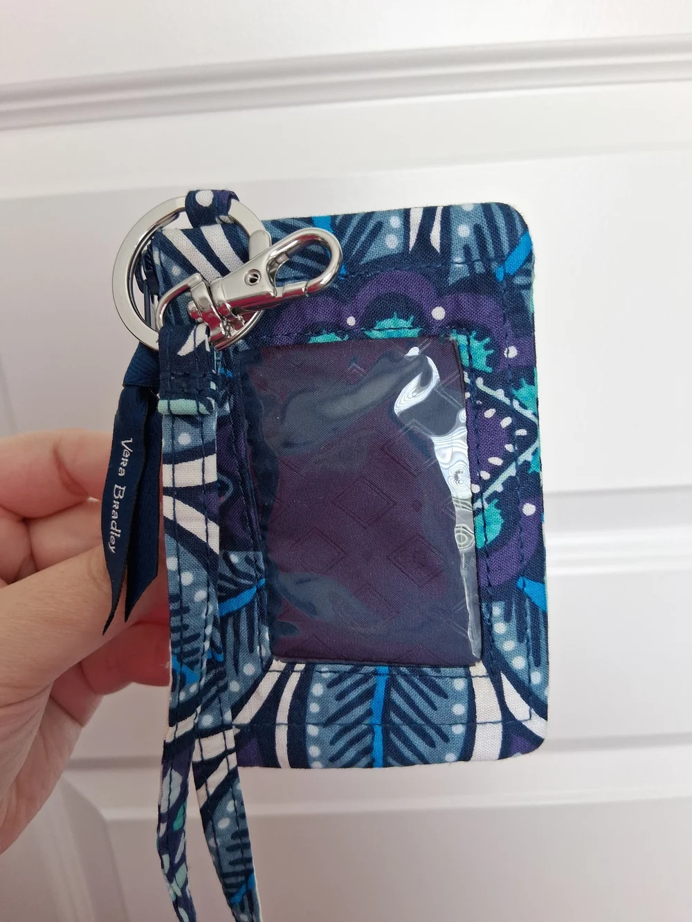 Vera Bradley Navy Floral Pattern Landyard ID Wallet - Picture 4 of 8